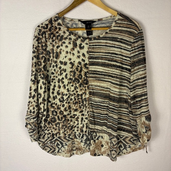 Ali Miles Mixed Print Leopard Stripe Patterned Blouse - Picture 1 of 6